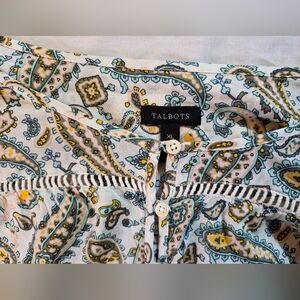 Talbots Multicolor Paisley Top 100%cotton Lightweight Buttoned Pullover XL